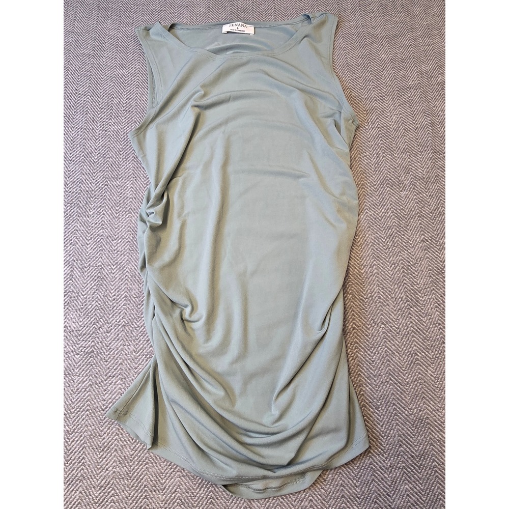 Zenana Bodycon Dress Women's Large Sage Green Ruched Side Sleeveless Round Neck
